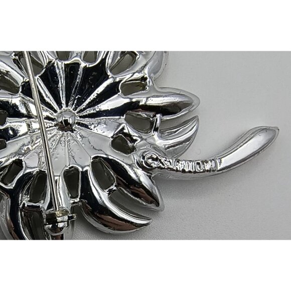 Vintage Sarah Coventry Silver-Tone Floral Brooch With Yellow & Green Rhinestone - Picture 4 of 4